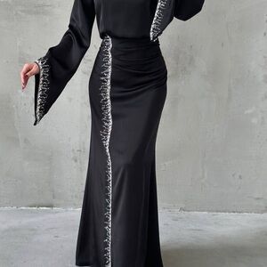 Chic Black Long Sleeve Dress with Embellished Details